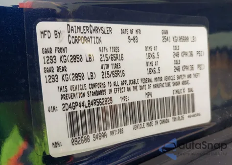 2004 Dodge Grand Caravan Sxt from USA, damaged, VIN 2D4GP44L84R562829